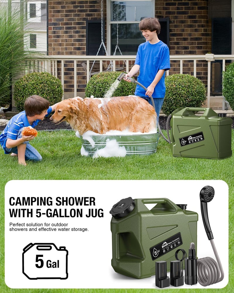 Widitn Portable Camping Shower with Water Jug, Electric Rechargeable Camping Shower, 5-Gallon Food Grade Water Containers, Outdoor Camp Pump Water Storage Kit for Hiking Beach, Travel, Pet Bath - Image 2